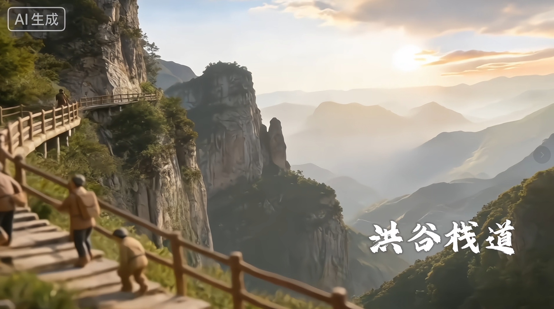 洪谷栈道 — 悬崖栈道与群山云海的壮丽景观