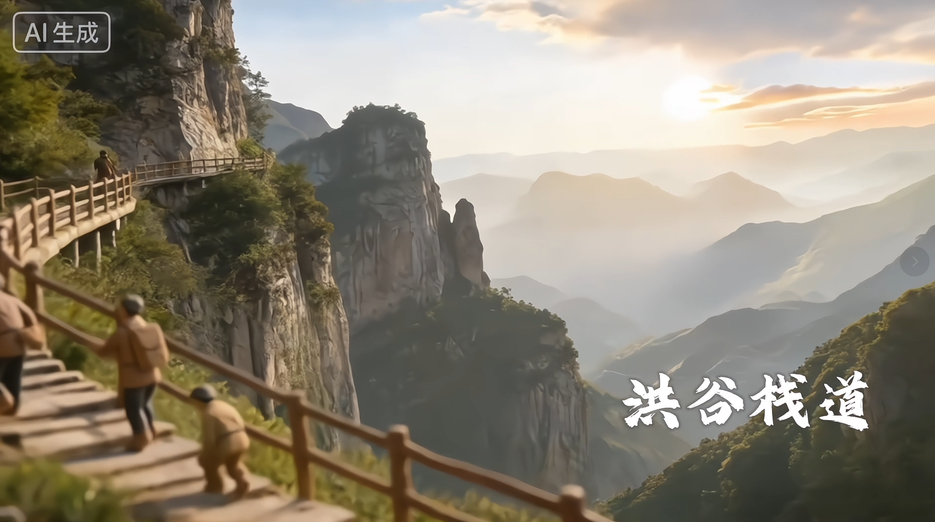 洪谷栈道 — 悬崖栈道与群山云海的壮丽景观